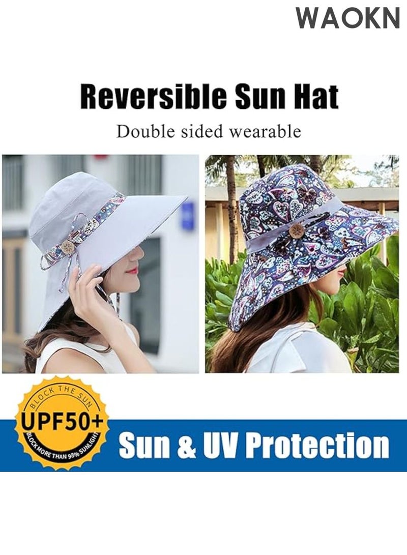 WAOKN Women Sun Hat , UPF50+ Summer Foldable Beach Reversible Hat , Outdoor Wide Brim Cap , Double-sided usable , Fashionable and versatile , suitable for travel , seaside , shopping , camping , unisex ,  grey. - Image 3